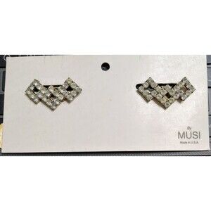 Vintage MUSI Rhinestone Shoe Clips Silver Tone Art Deco Style USA Made Signed 2x
